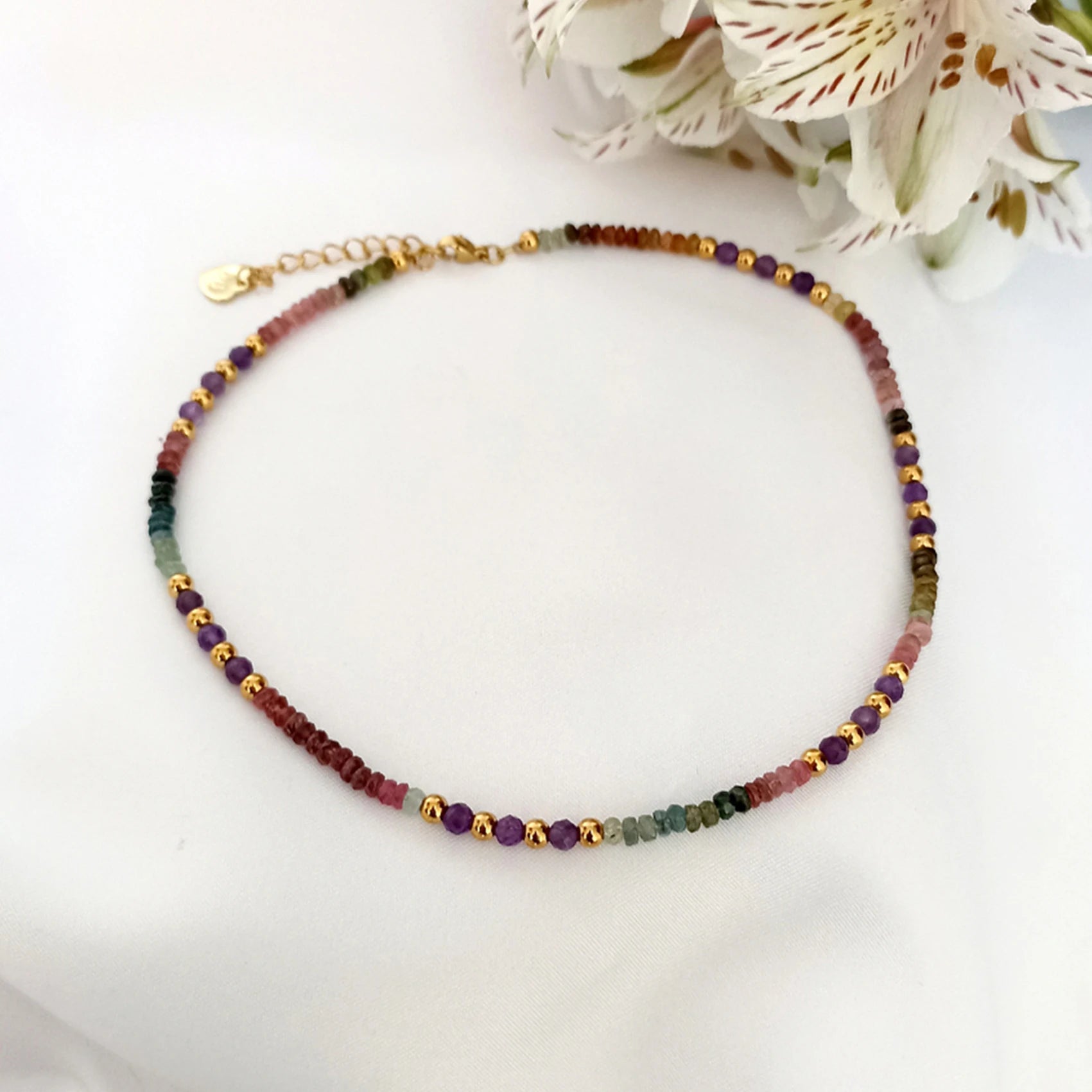 Fashion Jewelry Trendy Natural Gemstone Handmade Adjustable Healing  Beaded Dainty Colorful Gemstone Necklace for Anniversary
