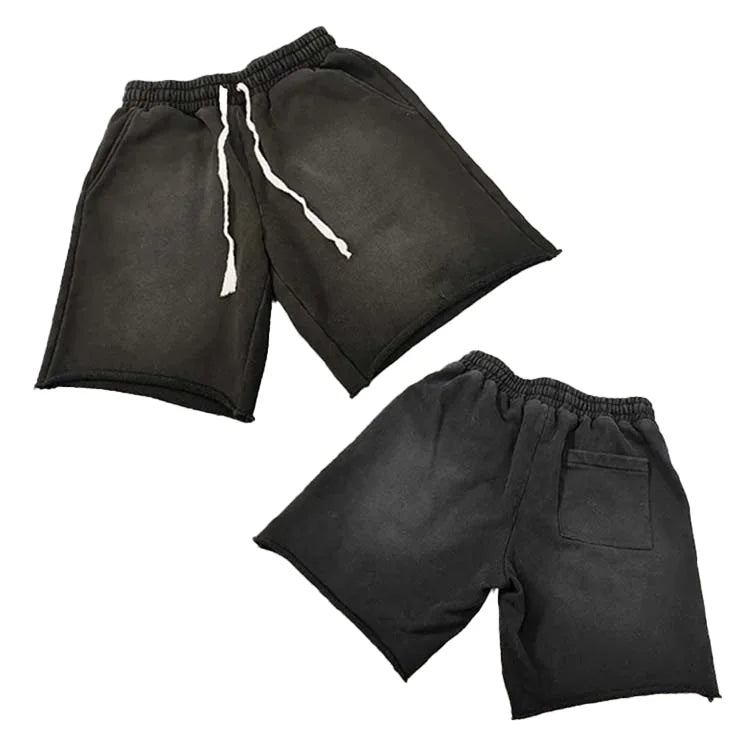 Men's Custom Logo Acid Washed Vintage Distressed Jogging Shorts Quick Dry 100% Cotton Mid Waist Solid Pattern Worest Fabric