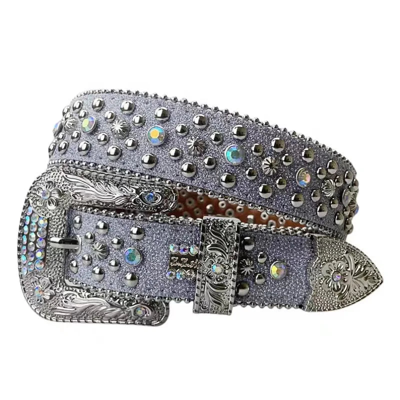 Diamond Men's Women's Designer Beaded Black Accessories Customer Luxury Western Cowboy Rock Waist Pants Claps Brand Fashion Belt