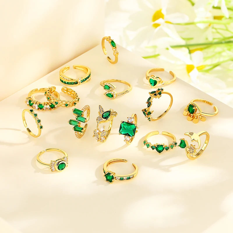 Wholesale Fashion Color Jewelry 18K Brass Gold-Plated Large Cz Cubic Zirconia Solitaire Rings for Women