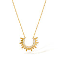 QUSEDINY Shining Zircon Sunburst Pendant Necklace 18K Gold Plated Stainless Steel Fashionable Link Chain for Gift
