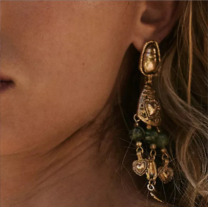 ZAA Vintage Irregular Multi Layer Tassel Heart-shaped Tassel Earring