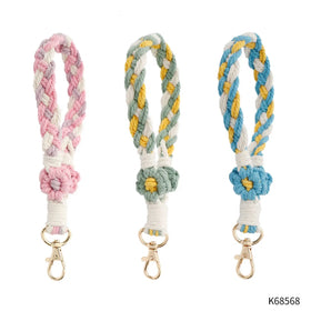 Boho Decor Macrame Handmade Woven Key Rings Holder Lanyard Bracelets Wristlet Wrist Strap Key Chains Cute Girls Flower KeyChain