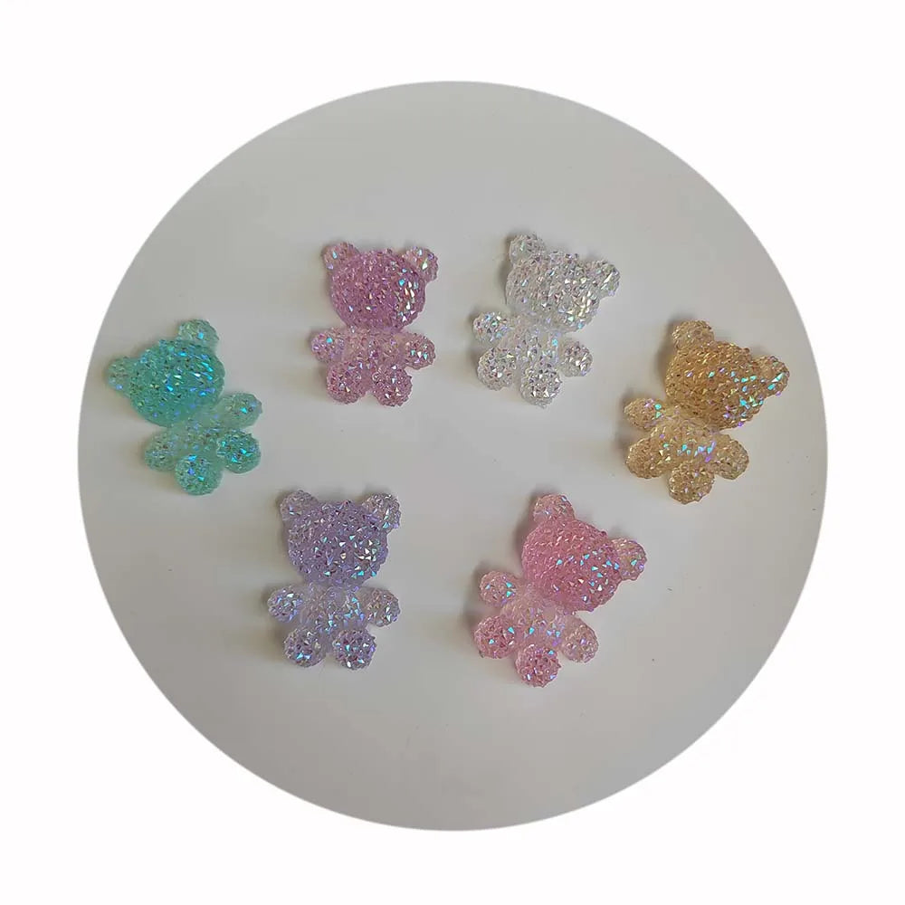 100Pcs/Lot Resin Lovely Rhinestone Bear Cabochons Beads Slime Charms No Hole Bear Embellishments for Jewelry Making DIY