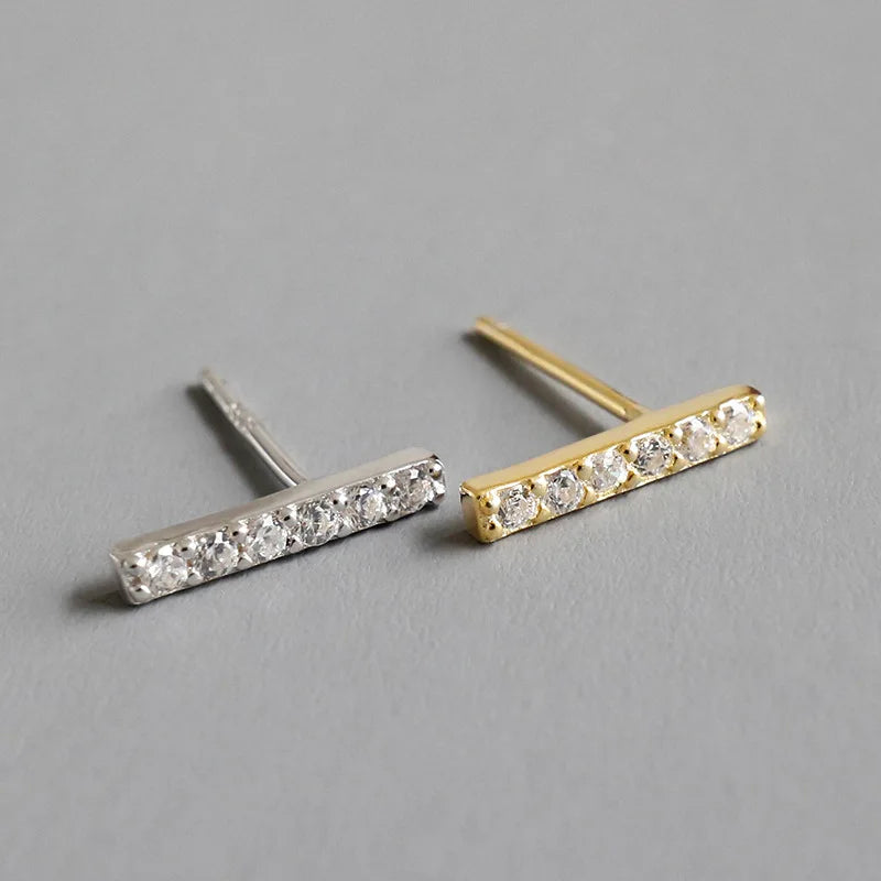 New Arrival S925 CZ Crystal Bar Stud Earrings Cubic Zirconia Inlay S925 Sterling Silver Stud Earrings for Girls