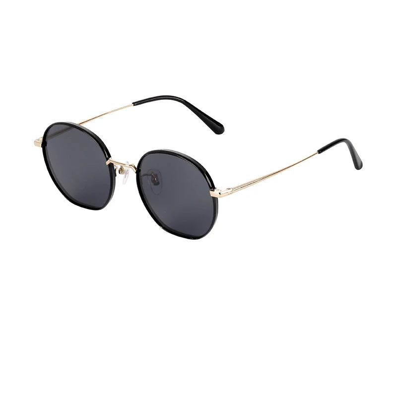 Unique Round Fashion Gold and Black Frame Men Women Dark Green Lens Titanium Sunglasses