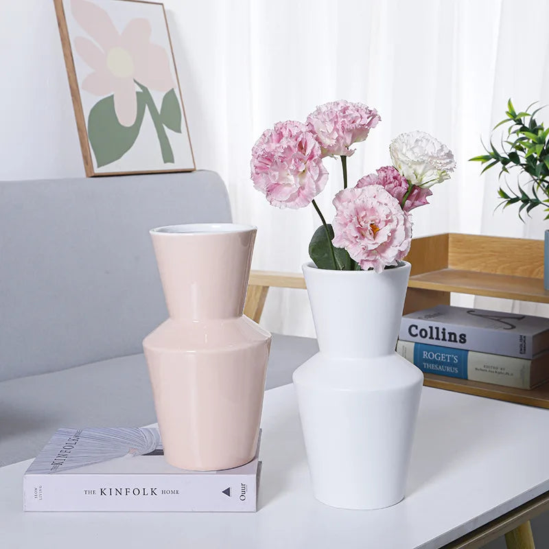 Customizable Modern Simple Tall Ceramic Vase with Wide-Mouth for Dry Flower Arrangements Home Living Room Exhibition Hall Decor