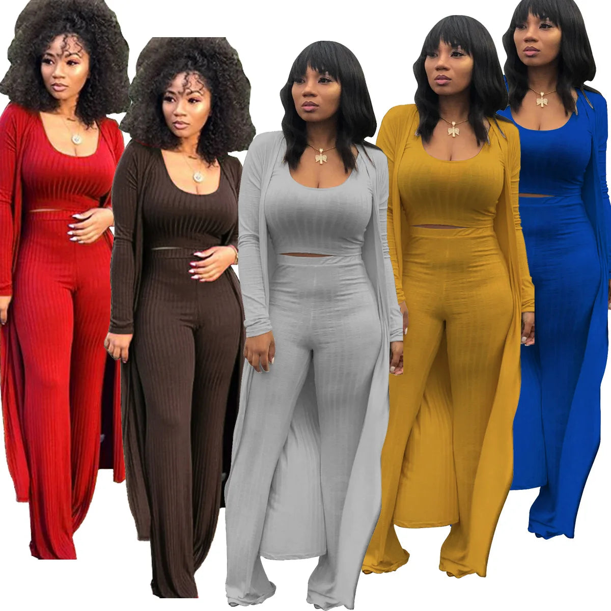 Wholesale Solid Casual Long Home Plus Size Fall Clothes Knit Ribbed 3 Pc Set Women