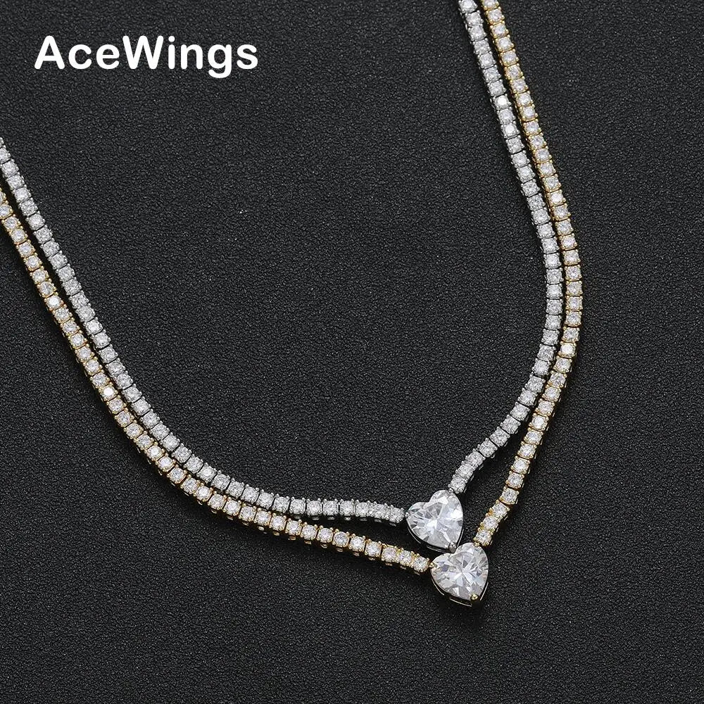 BC232 2mm Female Heart Stone Necklace Brass Cubic Zircon Tennis Chain for Party Gift