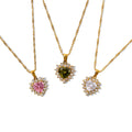 Fashionable Female 18k Gold Plated Cubic Zircon Heart Pendant Adjustable Choker Stainless Steel Necklace