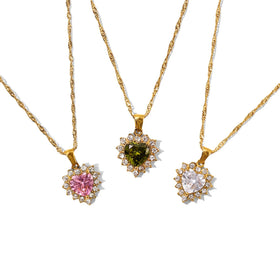 Fashionable Female 18k Gold Plated Cubic Zircon Heart Pendant Adjustable Choker Stainless Steel Necklace