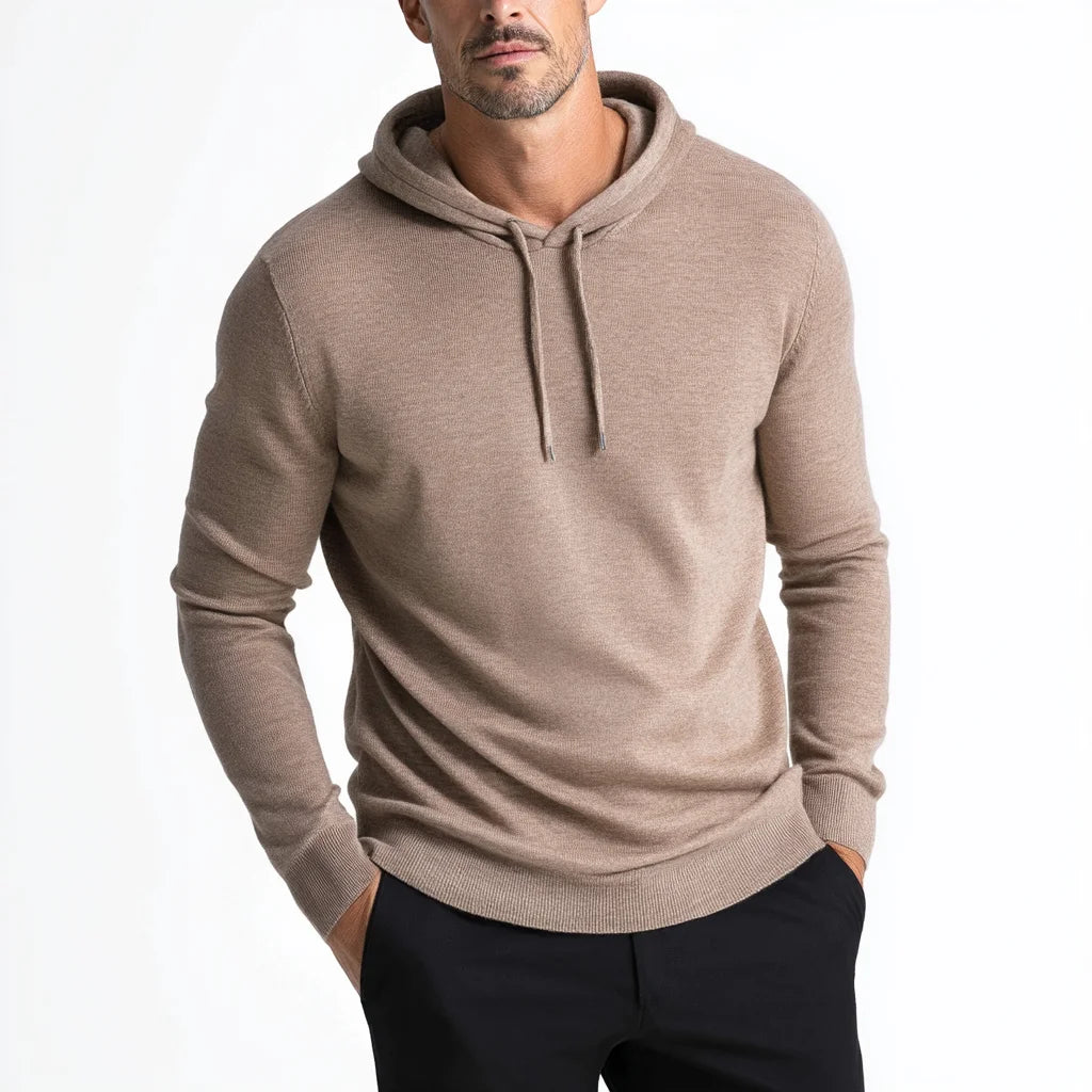 Men's Premium Alpaca Blend Soft Knit Pullover Hoodie for Fall and Winter Embroidered Casual Style