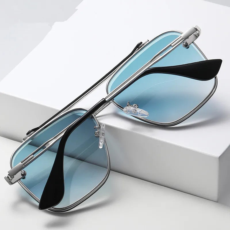 China Factory Fashion Metal Double Bridge Big Frame Gradient Sun Glasses Uv 400 Custom logo Shades Sunglasses for Women Men