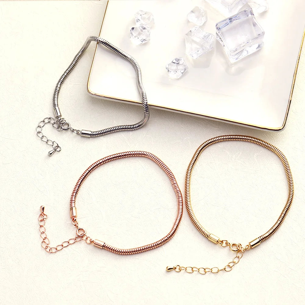 Fashion Design 3MM Round Snake Chain Bracelet Geometric DIY Jewelry with Brass Trendy Gift