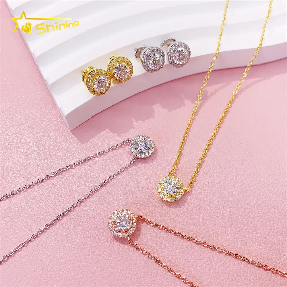 Hot Selling Fine 925 Sterling Silver Necklace Pendant Earrings Jewelry Sets Moissanite Diamond Wedding Jewelry Sets for Women