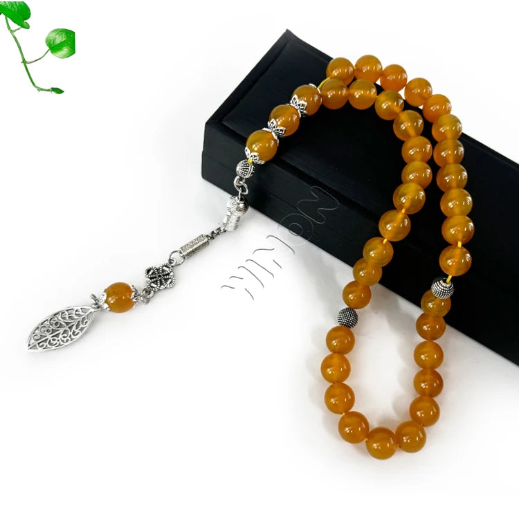 Winon Factory Wholesale Price Divine Mercy Gold Plated Tassel Beaded Bracelet Muslim Prayer Agate Stone Tasbih Beads 33