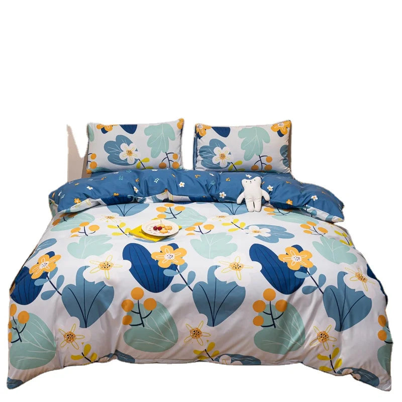 Luxury Thick Plain Polyester Microfiber Floral Duvet Cover Bedsheet Set Printing King Size Bedding Set