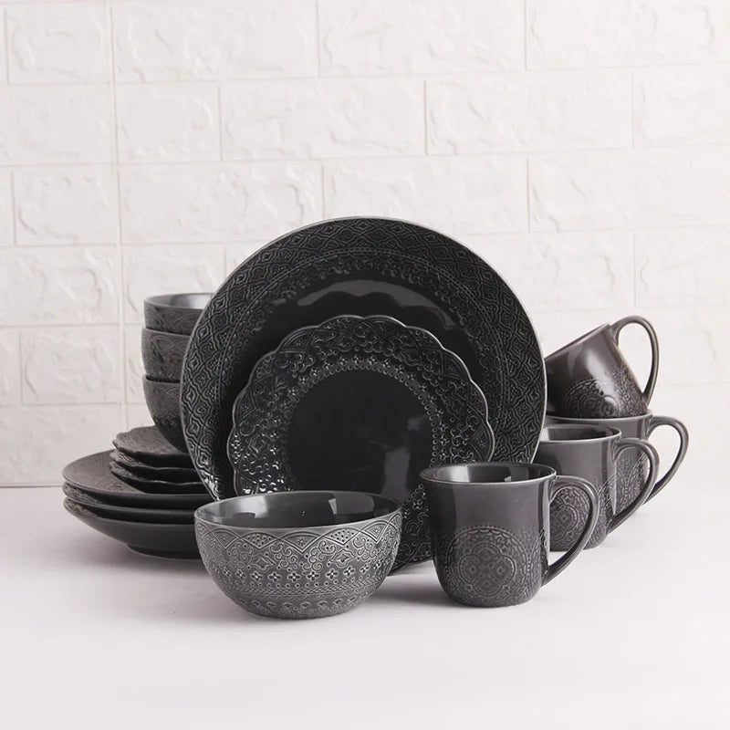 2023 Hot Selling European High End Retro Relief Palace Style Ceramic Dinner Plate Bowl and Coffee Tea Mug