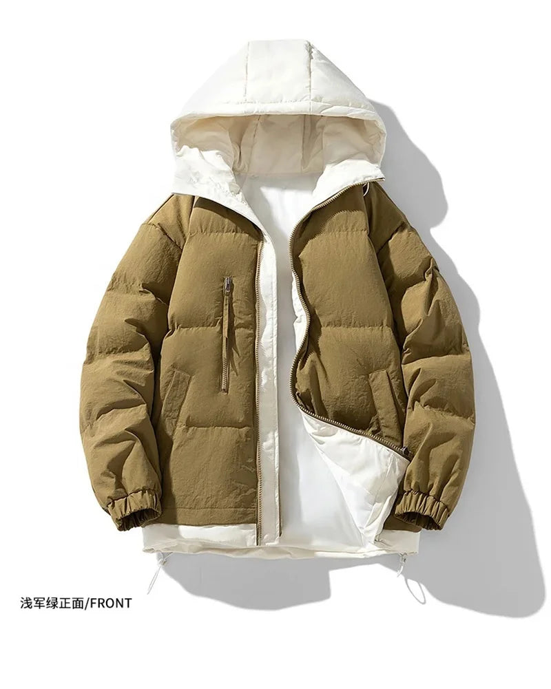 Mid Puffer Jacket Men Autumn Winter Parka Jackets With Hood Men Cotton Pdded Warm Streetwear Loose Windbreaker Thickening Parkas