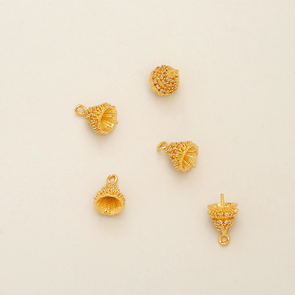 18K Gold Plated Brass Pendant Pins Micro-set Zircon Christmas Tree Pin Jewelry Accessories Necklace Pyramid Pearl Pin