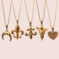 Fashion Jewelry Fleur De Lis Necklaces Men Tarnish Free Angel Wing Heart Pendant Stainless Steel 18k Gold Crescent Moon Necklace
