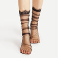 Hot Summer Ultra-Thin Tube Princess Lace Socks for Women Breathable Tulle Pile Mesh Stockings Anti-Slip Feature Crew Knitted