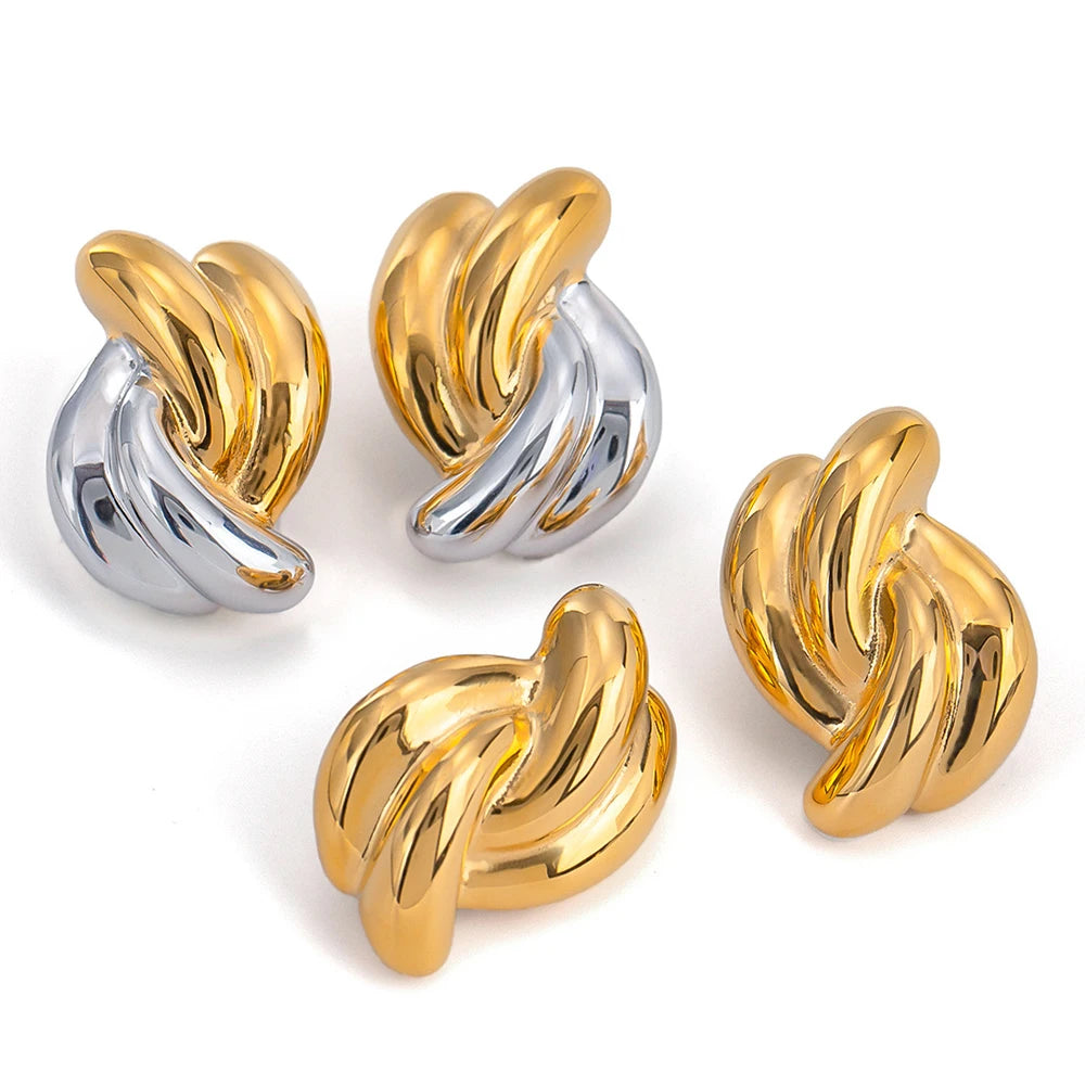 Personalized Stainless Steel Mixed Color Cross Knot Stud Earrings Hypoallergenic Two Tone Charm Jewelry Accessories for Women