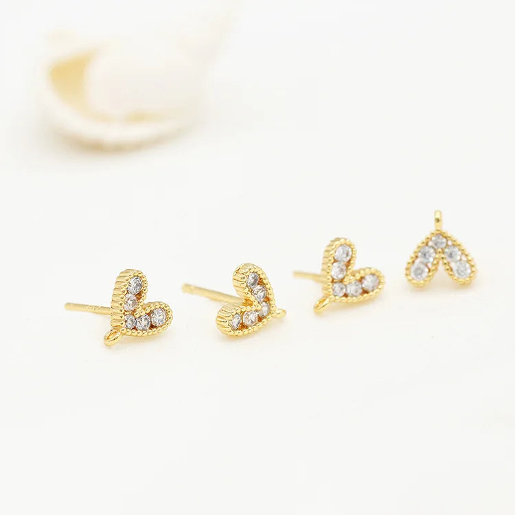 Fashion Heart Shaped Ring Zircon Women's Earrings 14K Gold Plated DIY Jewelry Studs Earrings Making Accessories