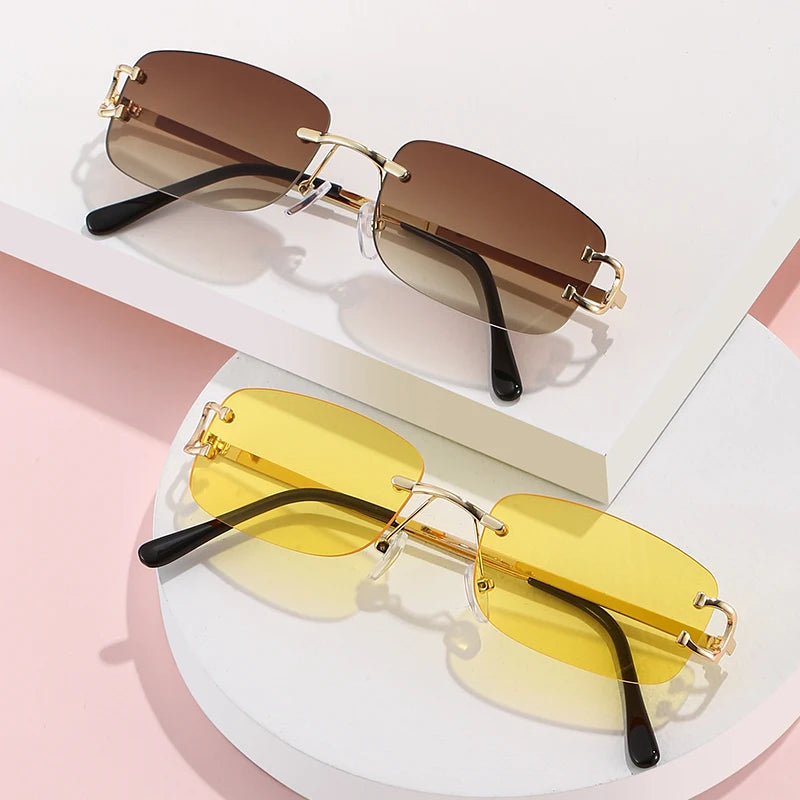 PAISHEO Model 8120 Hot Selling Fashion Street Small Rectangle Rimless Men Sunglasses UV400 Metal Driving Comfortable