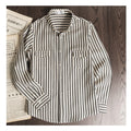 New Thick Plus Size Men's Long Sleeved Shirt Japanese Retro Casual Black and White Vertical Stripes Loose Shirt