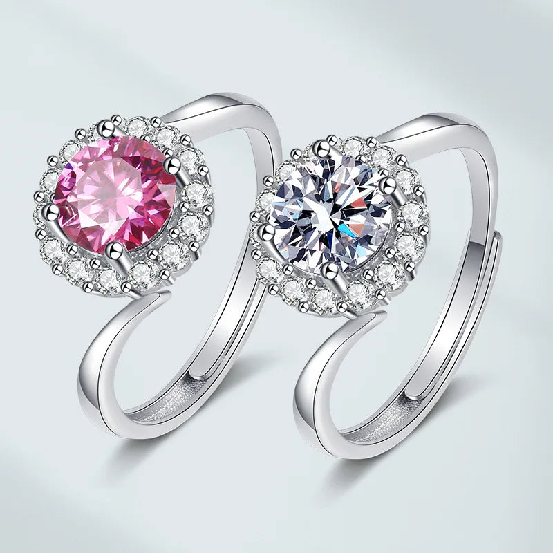 Platinum Plated Imitation Moissanite Diamond Sunflowers Ring 1 Carat Twist Ring for Women Zircon Shiny Wedding Ring for Women