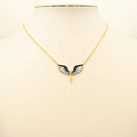 Stainless Steel 18K Gold Plated Classic Charm Necklace Crystal Rhinestone Twisted Singapore Chain Elegant Design Bird Wonder