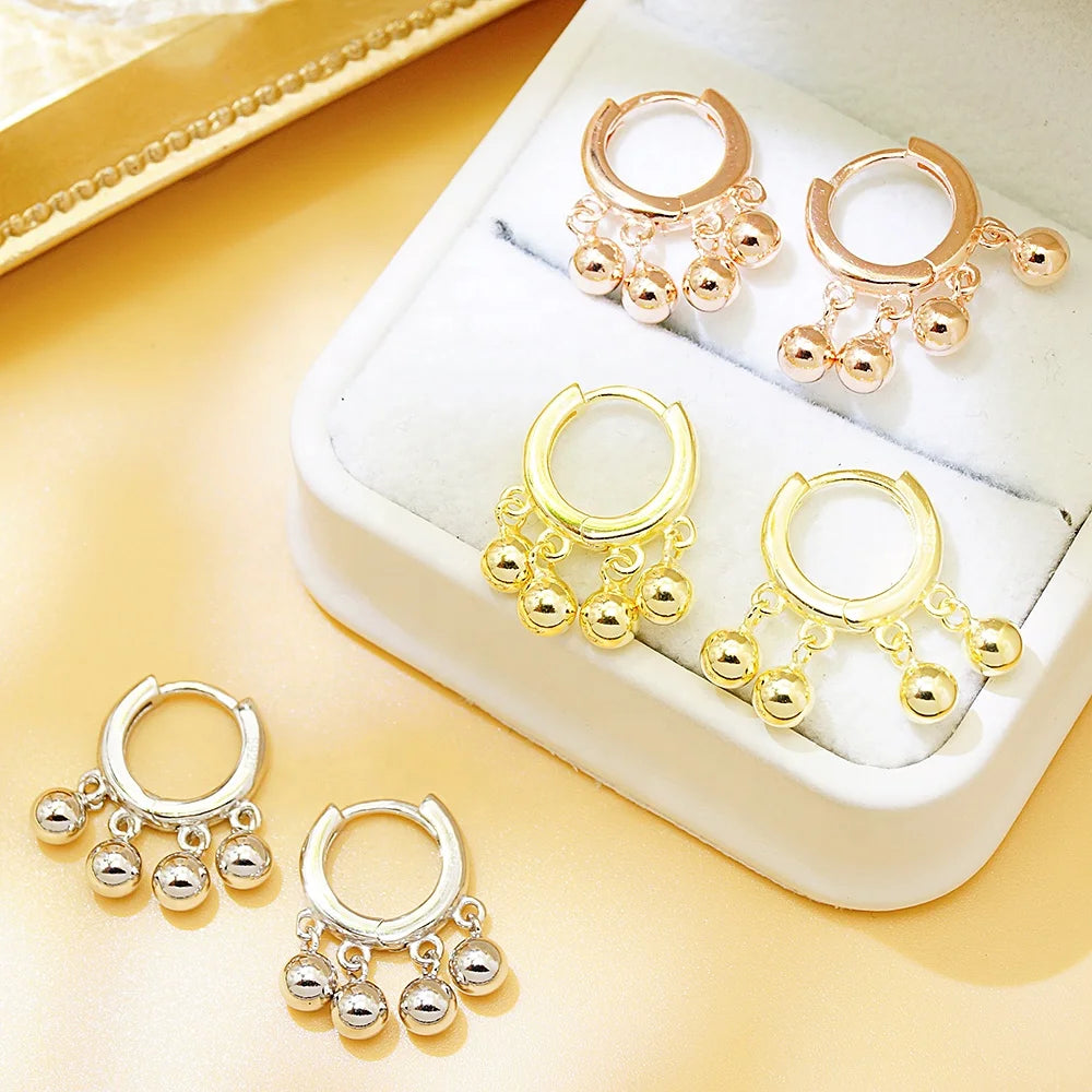 Wholesale Fashion Jewelry Fine Earrings 925 Sterling Silver Beads Hoop Earring for Women