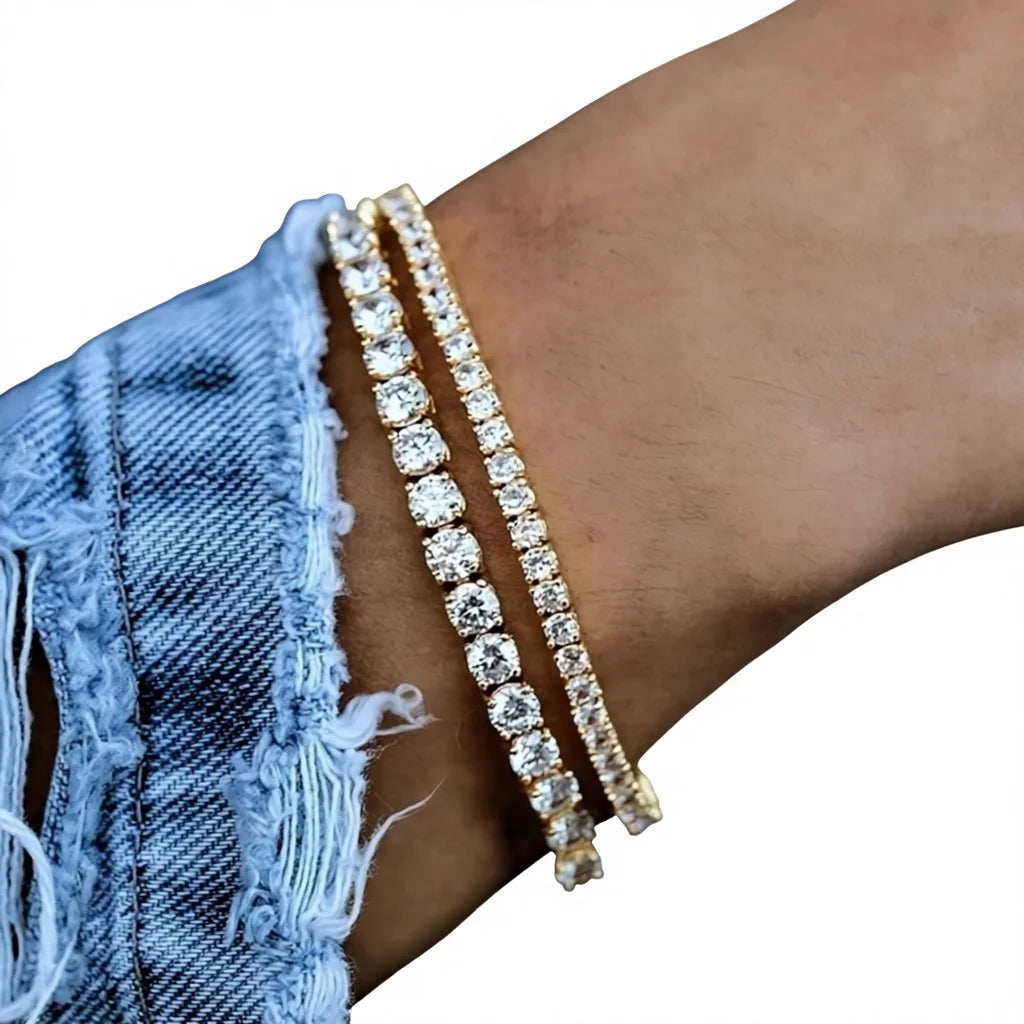 Tiktok Trending Items Unisex Hip Hop Hand Chain Sparkling 3/4/5/6MM Iced Full Zircon 14K Gold Plated Geometric Tennis Bracelet