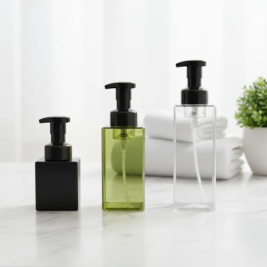 Fuyun Refillable 250ml 450ml 650ml PETG Plastic Square Hand Foam Soap Mousse Cleanser Pump Sprayer Bottle Lotion Face Mask