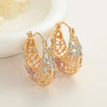 Brass Earrings Hollow 18K Gold Plated Copper Alloy Zircon Women'S Hanging Hoop Stud Earrings Colorful Pattern Fashion Jewelry