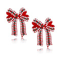 Hot Sale Christmas Tree Bow Colorful Light Rhinestone Earrings for Christmas Jewelry Gift