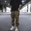 Men's Casual High Waist Trousers Custom Label Nylon Jogger Pants with Loose Fit Streetwear Stock Cargo Pant Logo Waist Drop Ship
