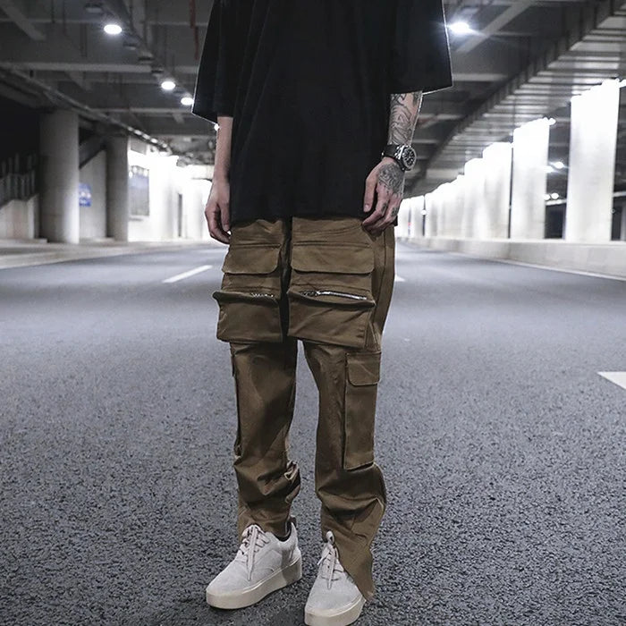 Men's Casual High Waist Trousers Custom Label Nylon Jogger Pants with Loose Fit Streetwear Stock Cargo Pant Logo Waist Drop Ship