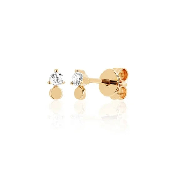 Prong Setting Tiny Disc Cubic Zirconia Stud Earring Sterling Silver 925 Gold Jewelry