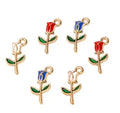 100pcs Alloy Enamel Rose Pendants Valentine's Day Gift for Girls Women Red Pink Blue Flower Fit Earring Bracelet DIY