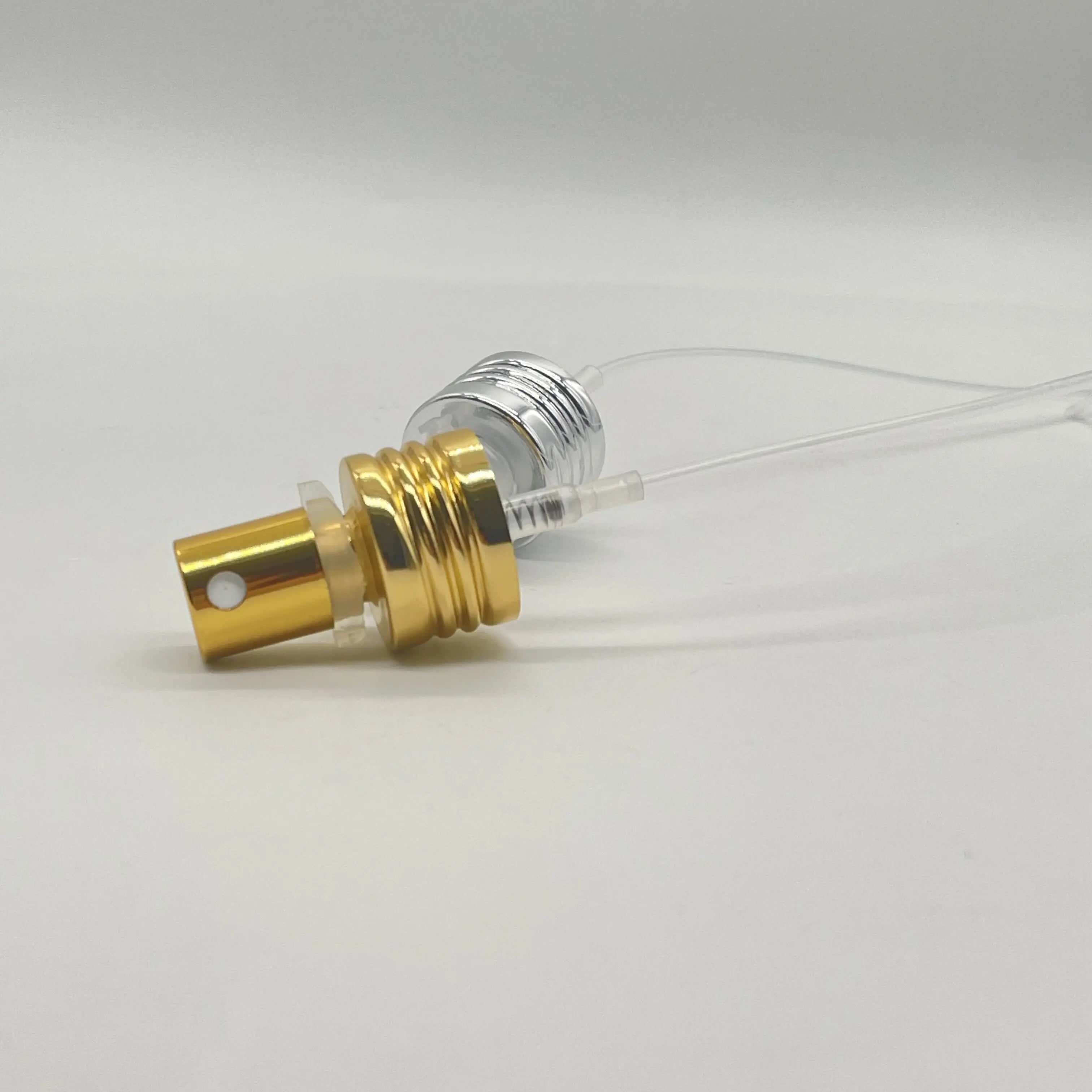 24mm Fine Mist Non-Spill Sprayer Golden Silver Color Aluminum Screw Pump Cap with Clear Plastic Cover for Bottle 100pcs MOQ