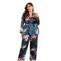 Floral Printed Women's v Neck Pajamas Plus Size Satin Nightwear Sleepwear Loungewear