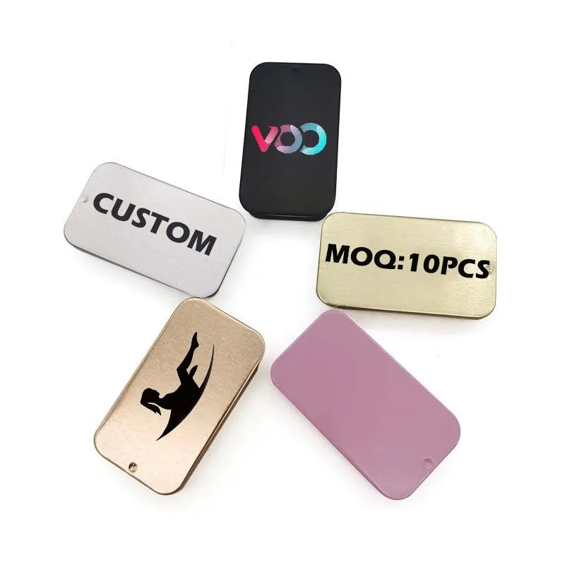 Custom Empty Small Square White Black Mint/cosmetic/brow Soap/solid Perfume/lip Balm Slide Top Metal Tin Case/box/container