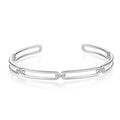 YILUN 925 Sterling Silver Chain Link Designs Cuff Bracelet Rhodium Plating CZ Diamond Accent Open Cuff Bracelet for Women