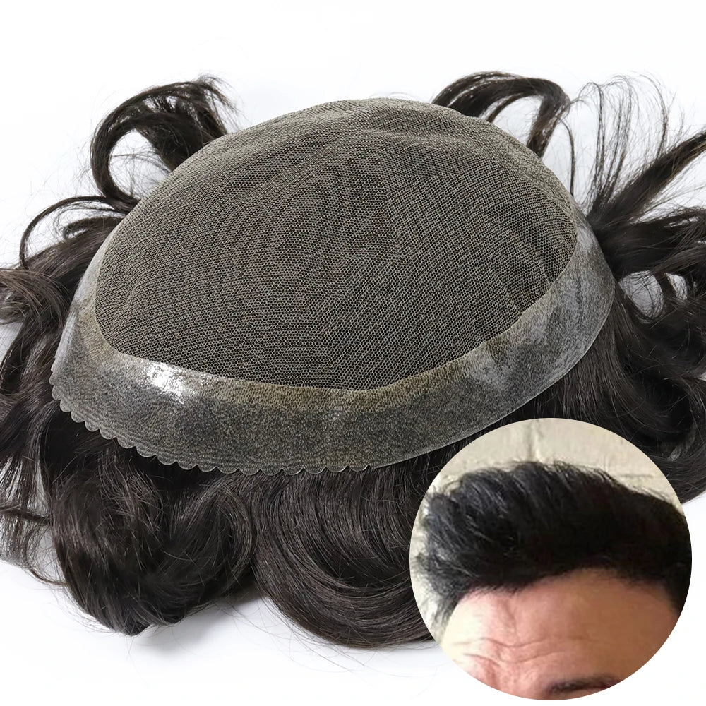 Breathable Men Wigs Natural Hairline Replacement System Full Lace 100% Human Hair France Lace Toupee