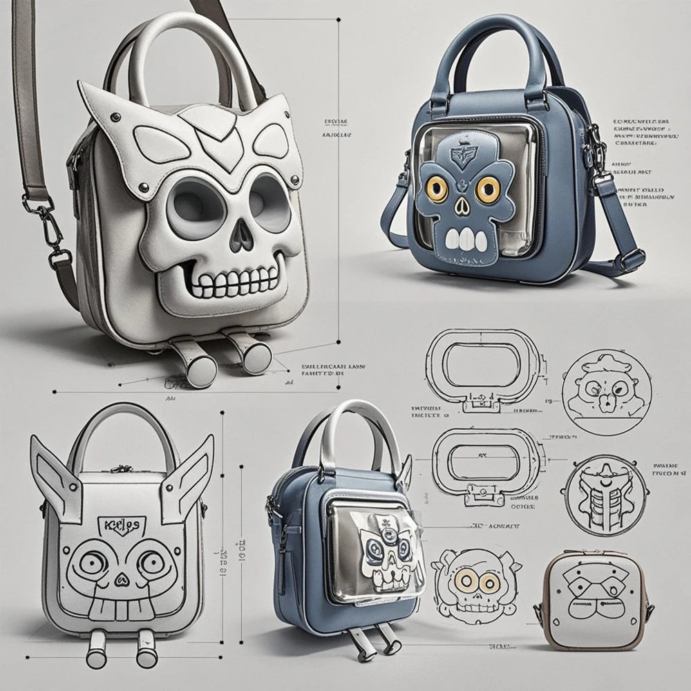 Skull Shape Custom Ita Bag Hot Selling with Clear Window Pu Shoulder Itabag for Pin Collectors