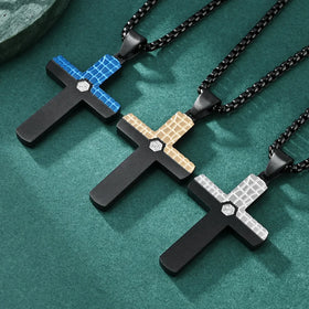 Fanyue 2024 Double Color Cross Pendant Men Curved Simple Pendant Hip Hop Cross Necklace for Men