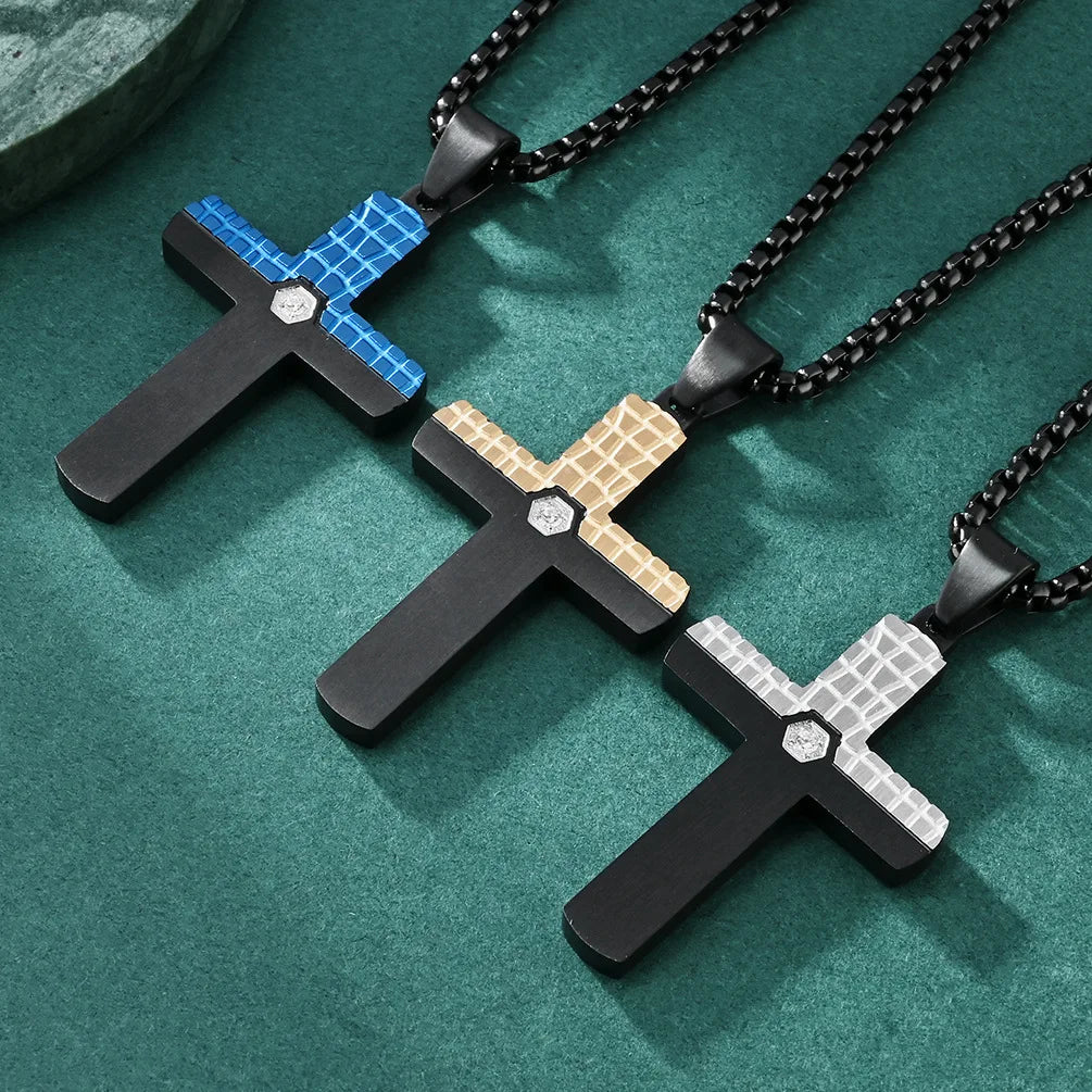 Fanyue 2024 Double Color Cross Pendant Men Curved Simple Pendant Hip Hop Cross Necklace for Men