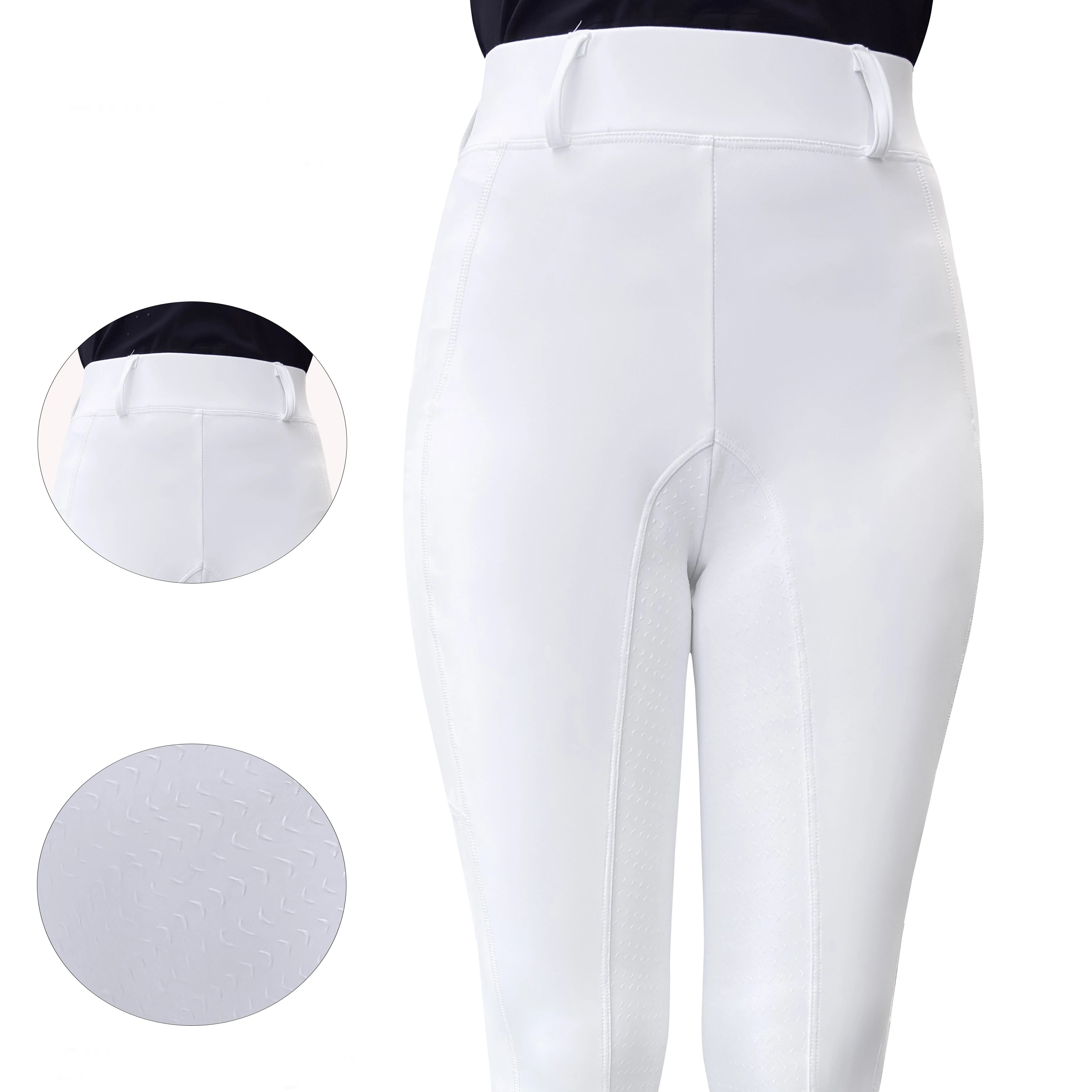 White Equestrian Dropship Women Crescent Shaped High Waist Equestrian Breeches 4-Way Stretch Breathable Horse Riding Pants